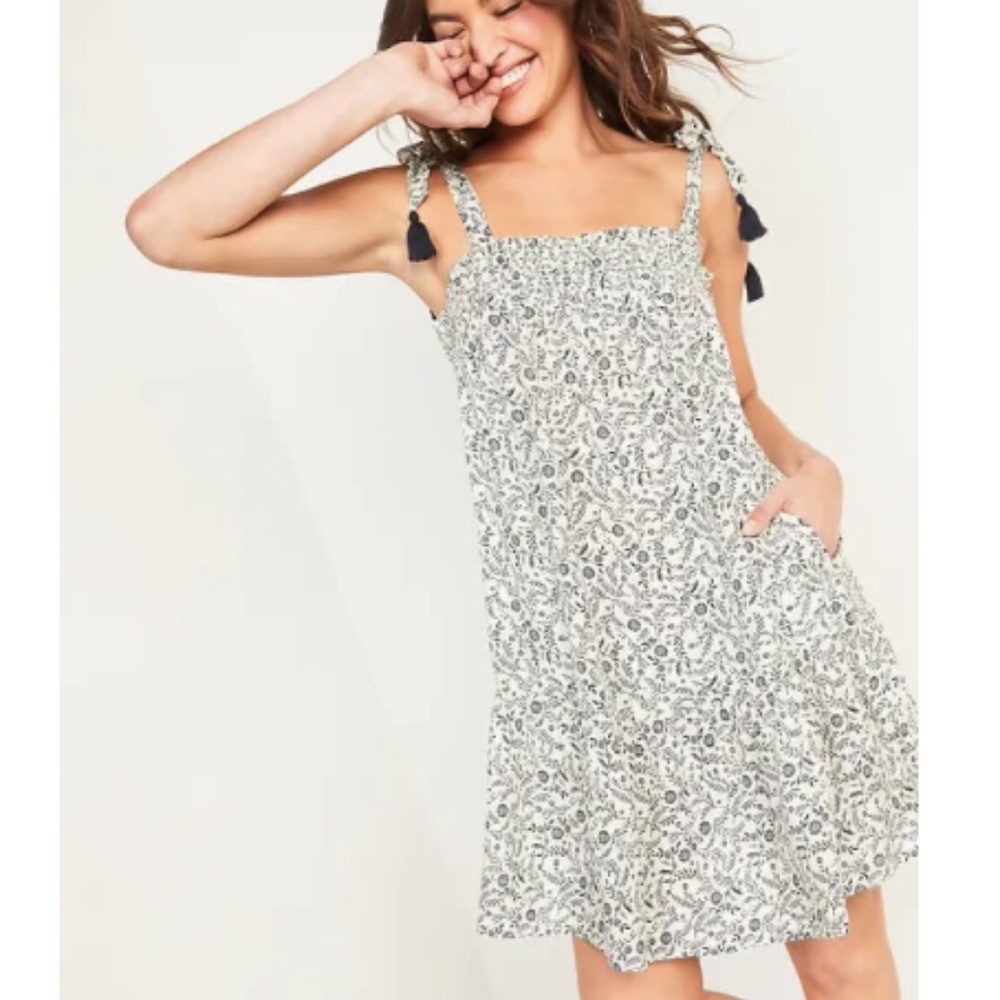 Old Navy White Floral Babydoll Dress with Tie Straps
